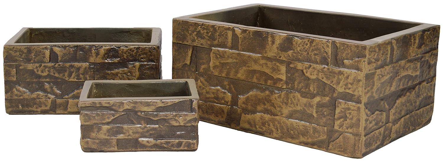 Rectangles Bricks Natural Cement Fiber Planter Set, Color: Mocha