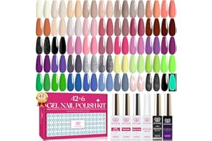 Arousar Gel Polish Kit, 48pcs Nail Gel Polish Set for Christmas, 42 Winter Colors Green Brown Black Pink Blue Starter Kit with Builder Nail Gel, Base & 4 Top Coat for Nail Art Manicure DIY at Home