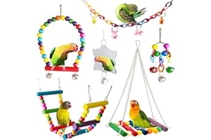 Bird Parakeet Cockatiel Toys, ESRISE Birds Cage Accessories Swing Climbing Ladders Wooden Perch Toy for Conures Finche Budgies Lovebird Parrot
