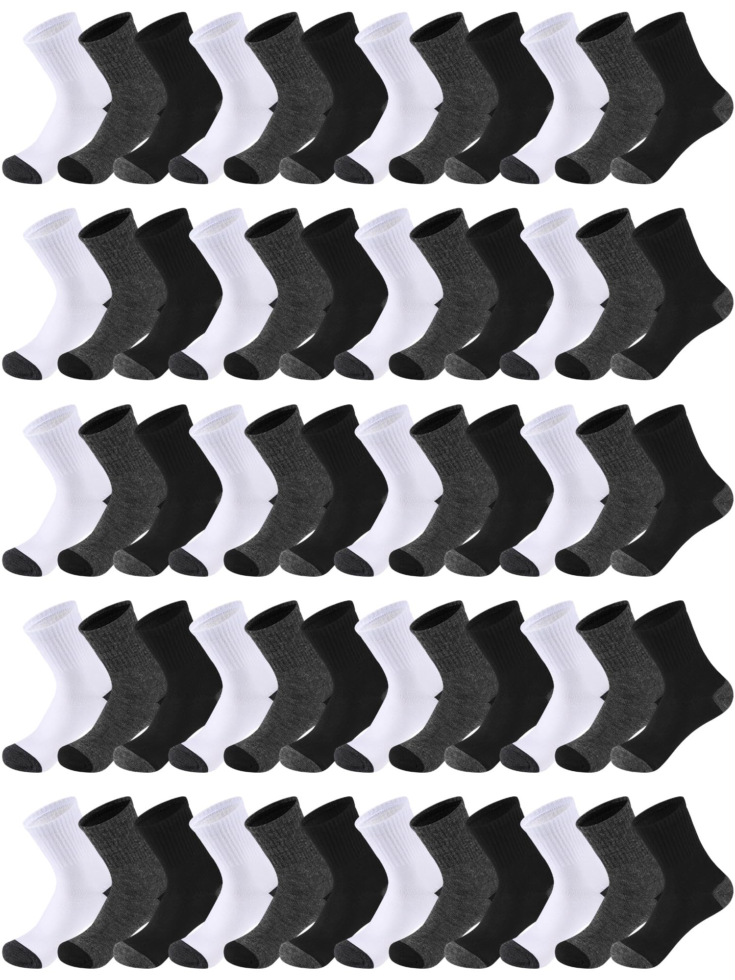 Photo 1 of Tarpop 100 Pairs Bulk Socks Mens Moisture Wicking Casual Sports Ankle Socks Bulk for Homeless Unisex Adult (5-9,Dark Gray,Black,White)