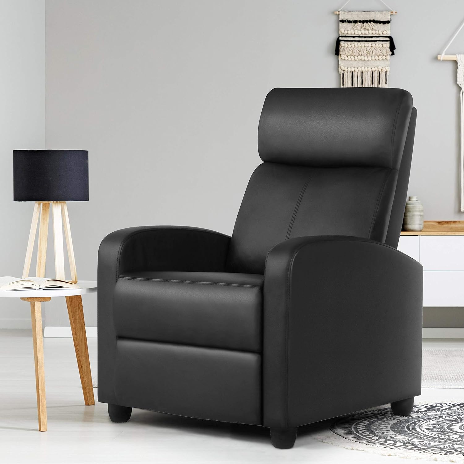 YAHEETECH Recliner Chair PU Leather Recliner Sofa Home Theater Seating with Lumbar Support Overstuffed High-Density Sponge Push Back Recliners: Furniture & Decor