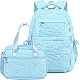Joyfulife Bow Prints Backpack for Girls Backpack with Lunch Box Kids Bookbags Preschool Kindergarten Primary Elementary School Bags Teens Travel Back Pack (Blue)