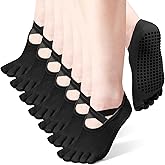 SATINIOR 7 Pairs Yoga Toe Socks with Grip Women Non Slip Sticky Full Toe Socks for Pilates, Ballet, Dance, Barefoot (Black)