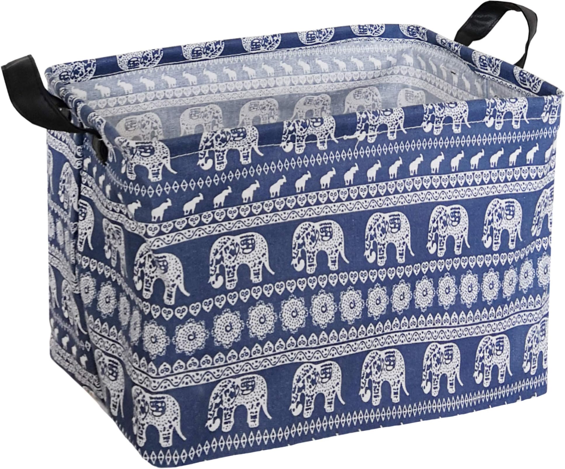 CLOCOR Rectangular Storage Basket,Collapsible Cute Pattern Storage Bin,Waterproof Coating Storage Box with Handles for Home Organization,Toy Organizer,Shelf Basket (Elephants)