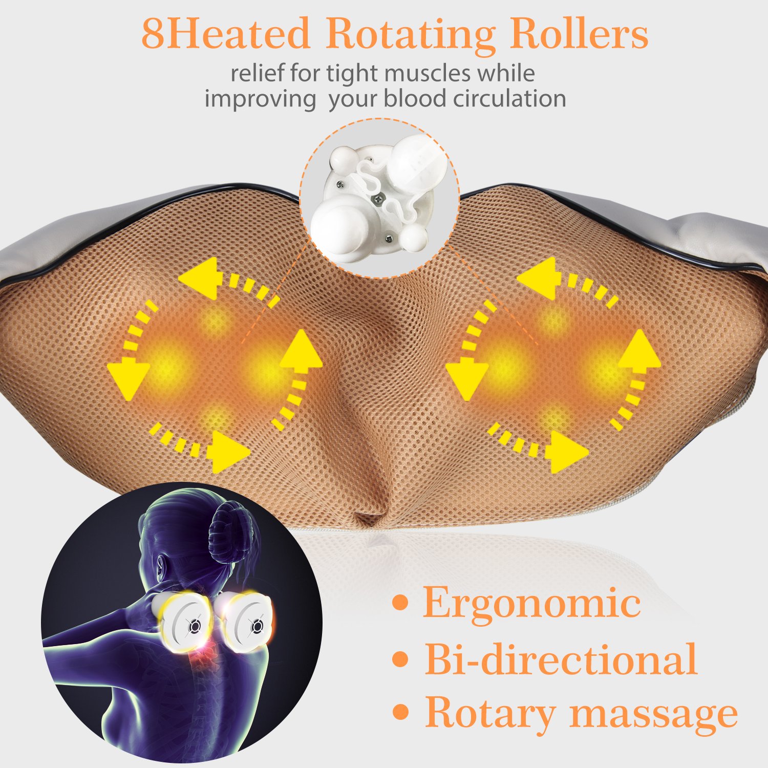 Betorcy Shiatsu Neck Massager - with Heat 4D Kneading, Adjustable Intensity, Relieve Muscle Pain - for Neck, Back, Shoulders, Legs, Foot