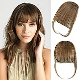 GHDXIWEYU Human Hair Brown Clip in Bangs,Women Air Curtain Flat Natural Curved Wispy Bangs,Real Human Hair Faux Fake Bangs