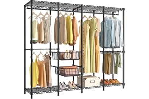 VIPEK V40 Pro Portable Closet Wardrobe Heavy Duty Clothing Rack with 2 Sliding Storage Baskets & 10 Pants Hangers, Freestanding Clothes Rack Large Closet Rack for Bedroom, Max Load 1000lbs, Black