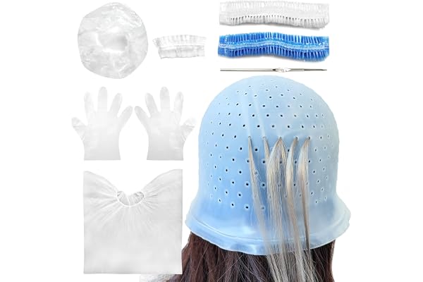 Losaria 9 Pcs hair highlighting kit with cap Silicone Highlight Cap with Holes Highlighting Cap with Hook Reusable Hair Color