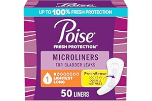 Poise Daily Microliners, Incontinence Panty Liners, 1 Drop Lightest Absorbency, Long Length, 50 Count of Pantiliners