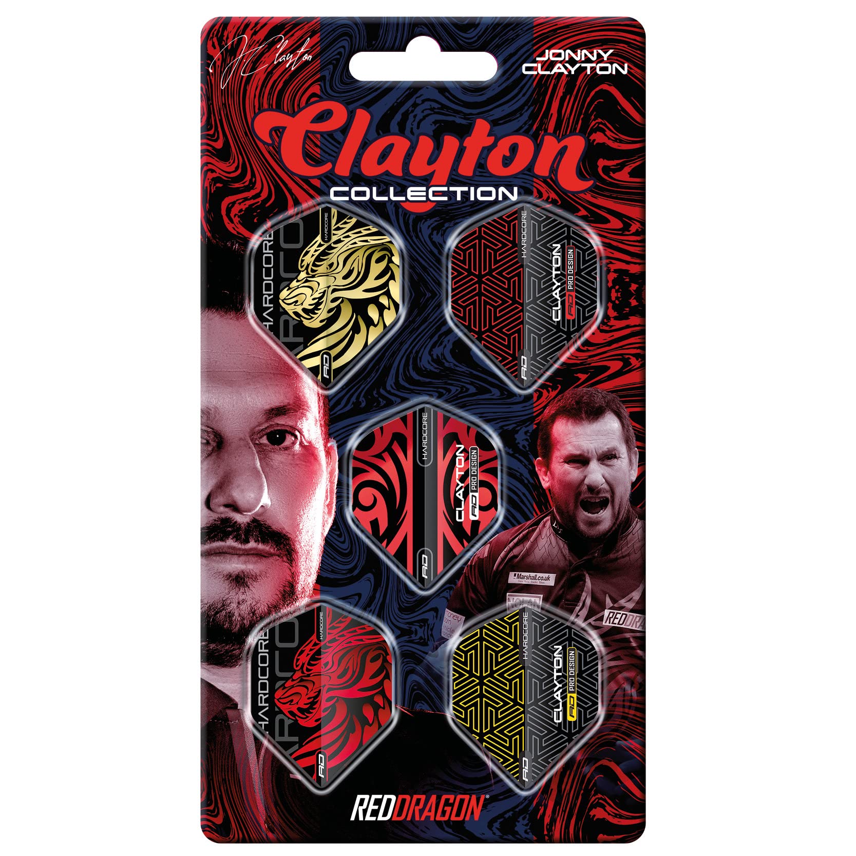RED DRAGON Darts – Dart Flights 5 Sets Per Pack (15 in Total) Extra Thick 100 Micron – Standard Shape Dart Flights - Professional Darts Accessories (Clayton Multi-Pack)