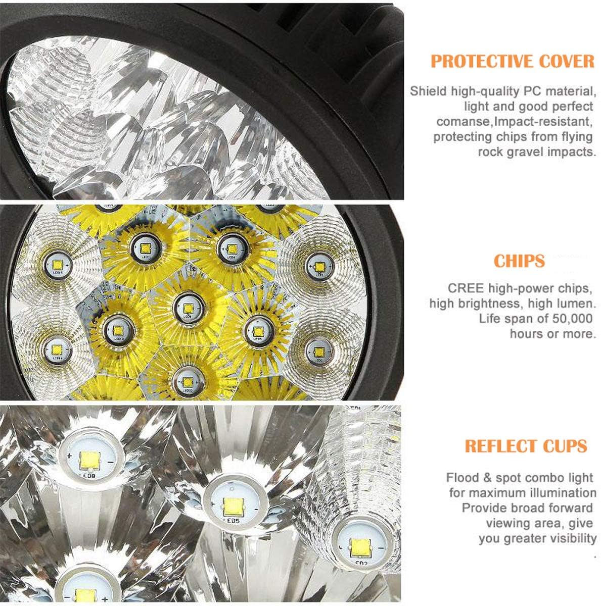 Auxbeam 2Pcs 7" LED Driving Light 80w Round LED Off-Road Light Bar 8000lm Combo Beams for Jeep ATV UTV Golf cart Lighting Trucks Pickup Ford f150 Work Light: Automotive