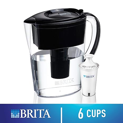 Brita 6 Cup Space Saver Bpa Free Water Pitcher With 1 Filter Black