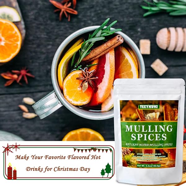 TEEYKUKI NEW FLAVOR MULLING SPICES FOR APPLE CIDER, 5.3OZ(150.0G), MULLING SPICES USED FOR WINE & HOT DRINKS ON CHRISTMAS DAY, GREAT MULLED WINE SPICES, BAY LEAF FLAVOR