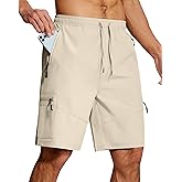 SERAMY Mens Hiking Cargo Shorts 9 Inch with Zipper Pockets Quick Dry Stretch Lightweight Drawstring for Outdoor Fishing