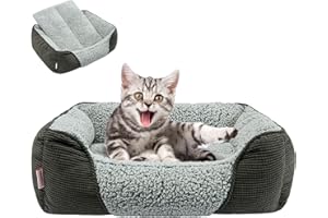 Miguel Washable Cat Bed for Indoor Cats With Removable Cushion, Easy to Wash Small Pet Sofa With Side, Rectangle Bolster Kitten Calming Cuddle Puppy Bed, Anti-Slip Bottom, Gray 18 Inch