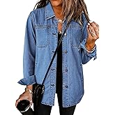 luvamia Denim Jackets for Women Trendy Long Sleeve Button Down Shirt Jacket Jean Shacket with Pocket Western Work Jacket