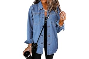 luvamia Denim Jackets for Women Trendy Long Sleeve Button Down Shirt Jacket Jean Shacket with Pocket Western Work Jacket