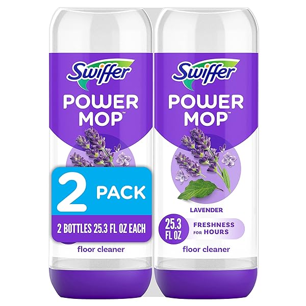 SWIFFER POWER MOP REFILL SOLUTION, FLOOR CLEANER FOR MOPPING TILE, VINYL, LAMINATE, WOOD IN HOME, BATHROOM, KITCHEN, ALL PURPOSE MULTI-SURFACE SOLUTION FOR FLOOR CLEANING, LAVENDER SCENT, 50.6OZ