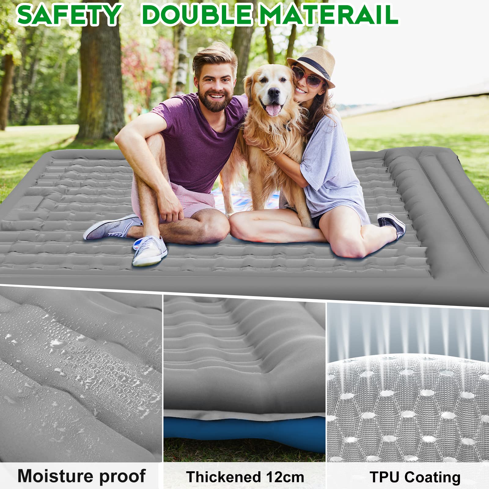 Newoer Camping Sleeping Pad, Extra Thickness 12cm Inflatable Sleeping Mat with Pillow Built-in Pump, Compact Ultralight Waterproof Camping Air Mattress for Backpacking, Hiking, Tent, Traveling