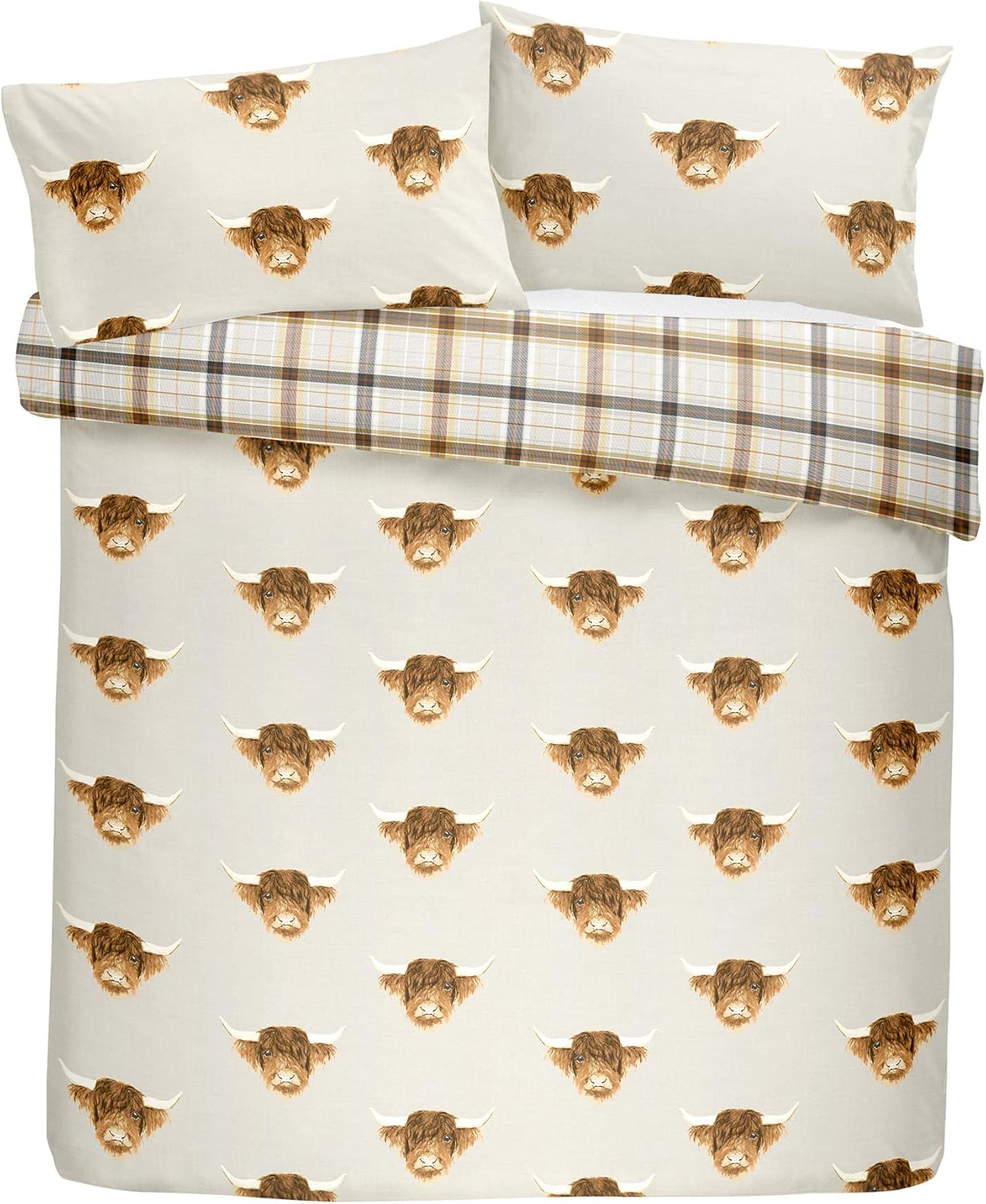 Fusion Highland Cow Easy Care Duvet Cover Set Double Bed Size in