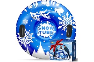 ZIZZ 48INCH Snow Tube for Kids & Adults - Inflatable Thickened Heavy Duty Snow Tube with Cold-Resistant PVC，Fun Winter Toys for Teen Outdoor Sledding