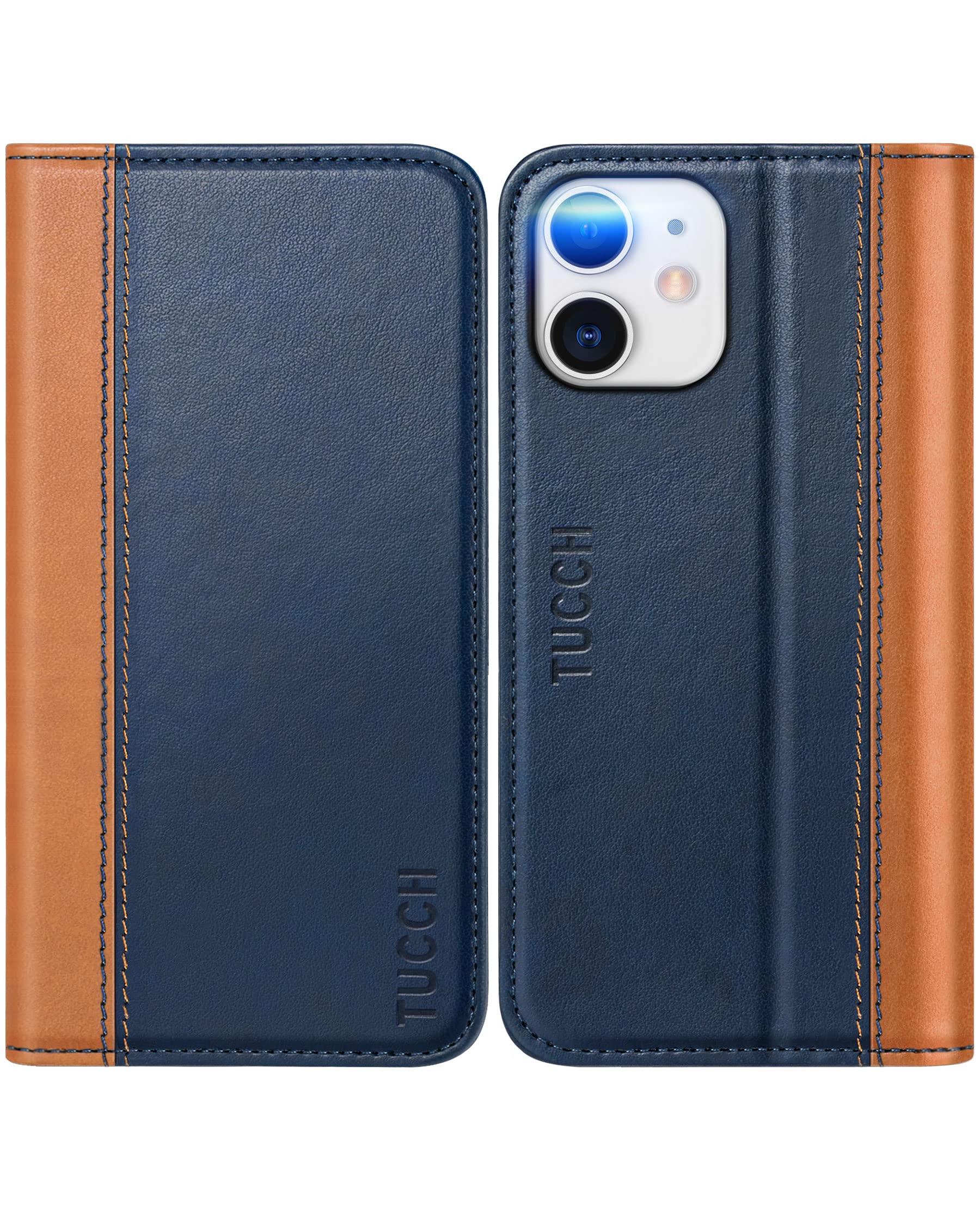 TUCCH Wallet Case for iPhone 12 PRO/iPhone 12 (6.1"), Protective PU Leather Folio Stand Flip Cover with[RFID Blocking][Card Slots][Shockproof TPU] Compatible with iPhone 12 Pro/12, Brown&Blue
