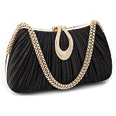 Yiorselus Women's Evening Clutch&mdash;A pleated satin evening clutch | Features a metal clasp and chain shoulder strap; perfect for weddings, cocktail parties, and formal occasions