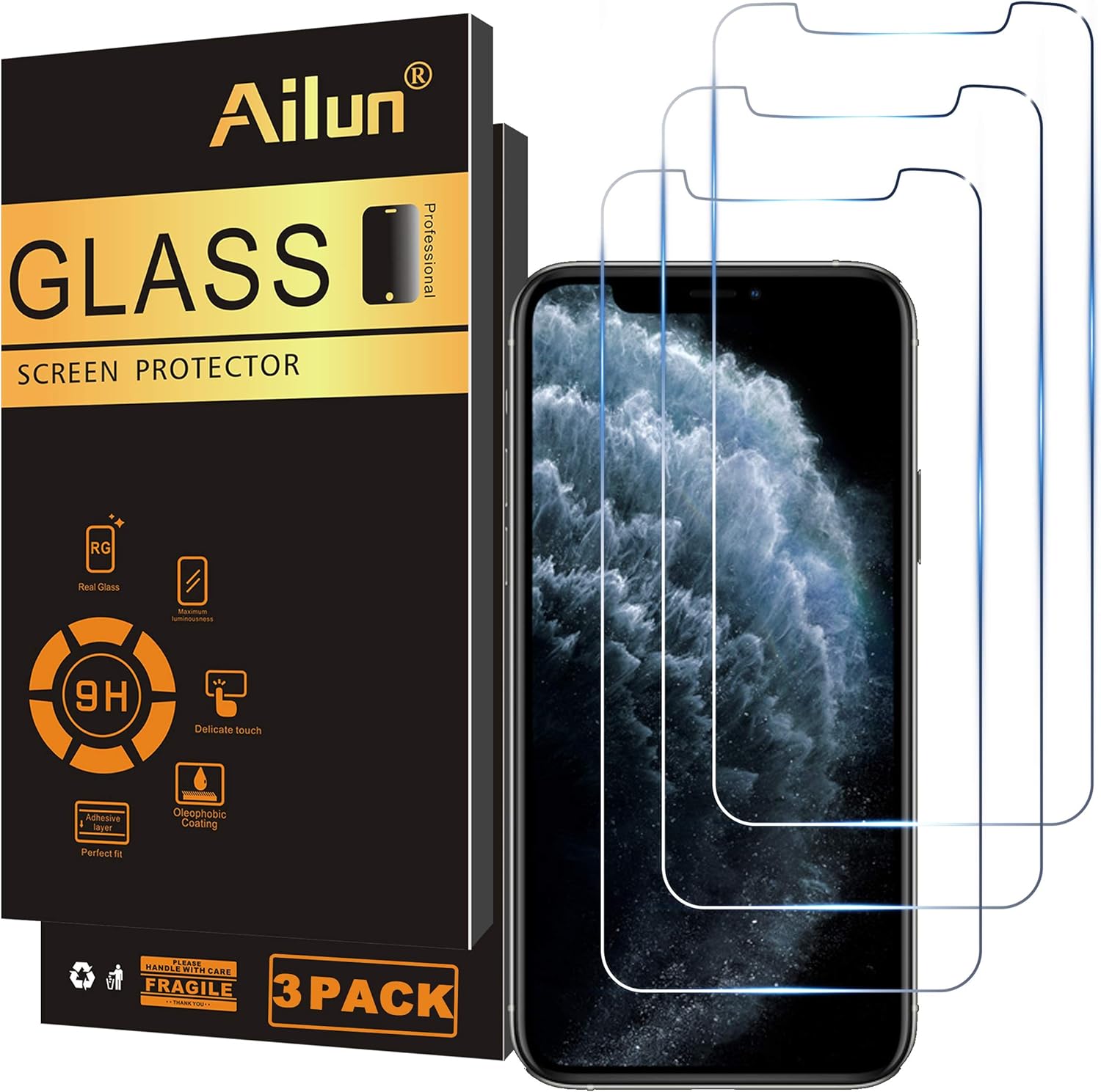 Ailun Compatible for iPhone XS/iPhone X/iPhone 11 Pro Screen Protector,3 Pack,5.8 Inch Display,Tempered Glass 2.5D Edge Work Most Case [NOT for iPhone 11,6.1 inch]