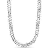 GLD Shop Iced Diamond Cuban Necklace - 5MM/8.5MM/12MM/19MM Sizes - 16/18/20/22/24/26 Inch Lengths - Gold/White Gold/Rose Gold Colors - Unisex (22 Inch, 12MM Diamond, White Gold)