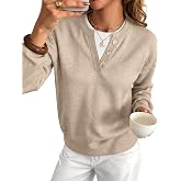 ANRABESS Sweaters for Women 2026 Fall Long Sleeve Lightweight Pullover Tops | 2 in 1 Faux Layer Crew Neck, Knit Cozy Soft Button Sweater Top, Business Casual Daily Outfits for Winter Trendy Fashion