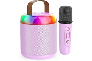 Iyoyo Mini Karaoke Machine for Kids Portable Bluetooth 5.3 Speaker Led Lights with 1 Wireless Microphone Karaoke Gifts for Girls Boys Audlt Birthday Christmas Solid Metal Body (Purple-1 Mic)