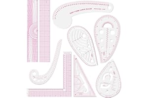 LINXIAO Fashion Clear Metric Sewing Ruler Set,French Curve Pattern Rulers for Beginners, Tailors, Designers, Quilting, Embroidery, Cross Stitch, Crochet, Knitting 9pcs