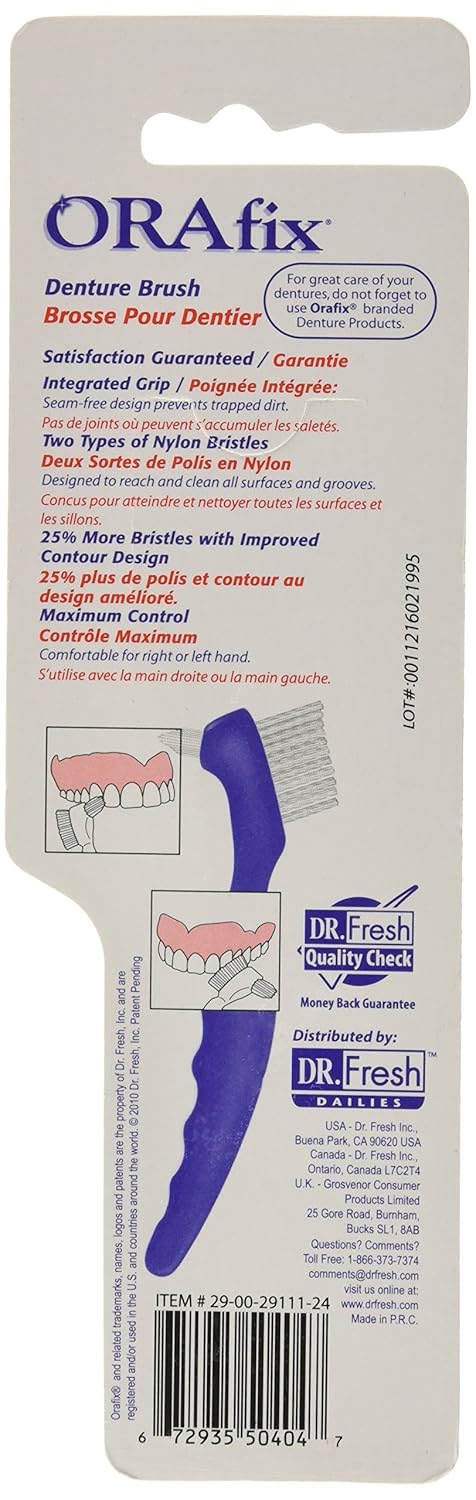 Denture Toothbrush False Teeth Cleaning Brush ORAFIX Double Sided BRISTLES - Assorted Colors - Single : Beauty