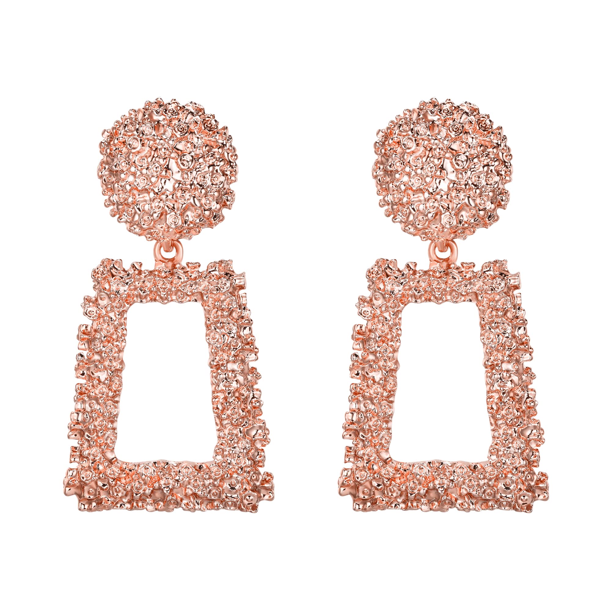 EVER FAITH Metal Statement Rose Gold Rectangle Geometric Earrings, Large Square Drop Dangle Earrings for Women Girls