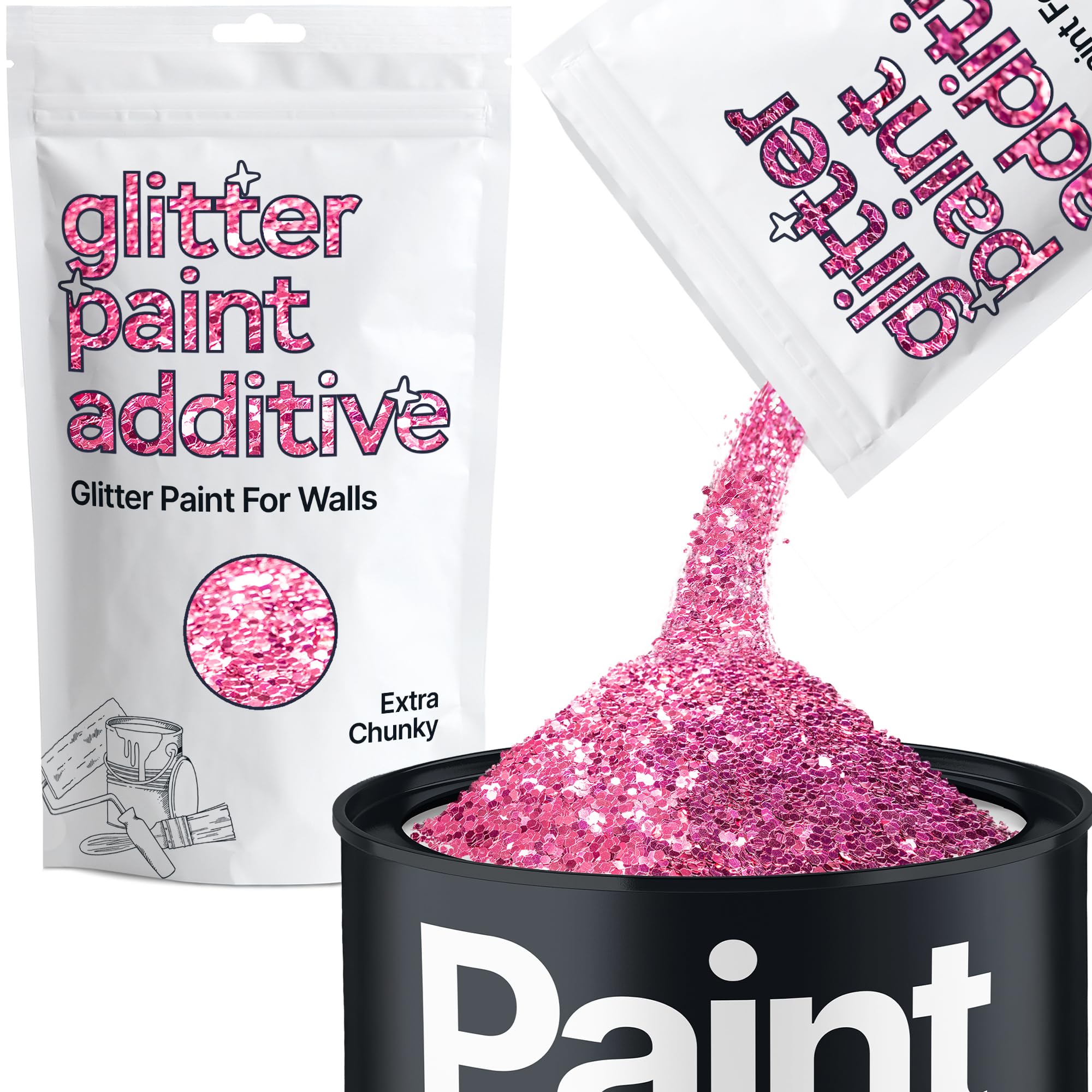 Hemway Rose Pink Glitter Paint Additive Extra Chunky 100g for Adding Sparkle to Paints & Varnish | Paint Walls Sparkly Add to Emulsion, Acrylic or Lacquer Indoor