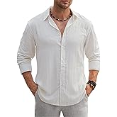 VOGSTART Men’s Vacation Casual Button Down Shirt Tencel Subtle Textured Shirts Lightweight Untucked Outfit for Beach (S-2XL)