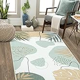 Seavish Boho Area Rugs for Bedroom Aesthetic 3x5 Green Abstract Rugs for Living Room Soft Botanical Print Kids Nursery Playroom Rug Mid Century Modern Leaf Rug for Entryway Office Classroom Dorm