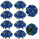 BLOSMON Royal Blue Flowers for Decoration: 10 Pcs Fake Roses Kissing Balls for Wedding Table Centerpieces - Artificial Floral Arrangements Home Baby Shower Birthday Party DIY Decor