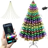 Smart LED Christmas Tree String Lights with Ring APP Remote Indoor Outdoor | 200 LED RGB Waterfall Lights IP65 Waterproof Multi-Modes Color Changing for Wedding Yard Home Holiday Christmas Decorations