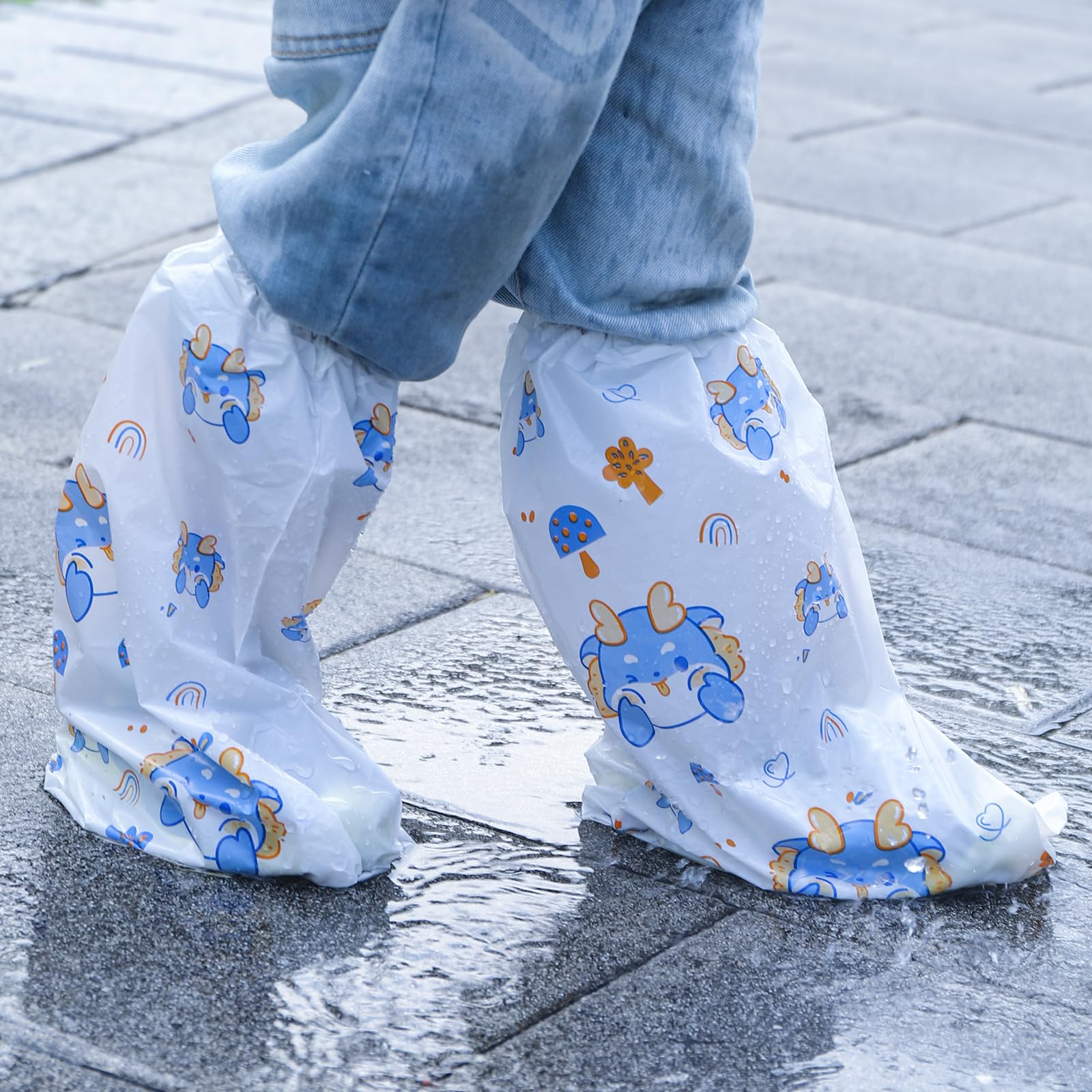 Photo 1 of 10-Pack Kids' Rain Shoe Covers - Waterproof, Dinosaur Pattern, 13.78×11.02 in, Fits Ages 3-8, Ideal for Rainy Days & Outdoor Activities