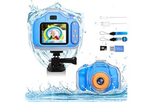 CL FUN Kids Waterproof Camera Present for 5 6 7 8 9 10 Year Old Girls, Toddler Christmas Birthday Present Underwater Video Recorder with 32GB Card, Pink