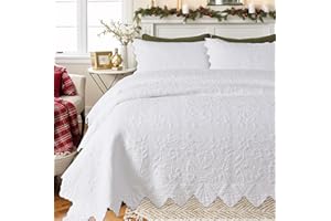 Brandream White Quilt Set Full Size Matelasse Coverlet Cotton Farmhouse Quilts Oversized Bedspreads 3-Piece