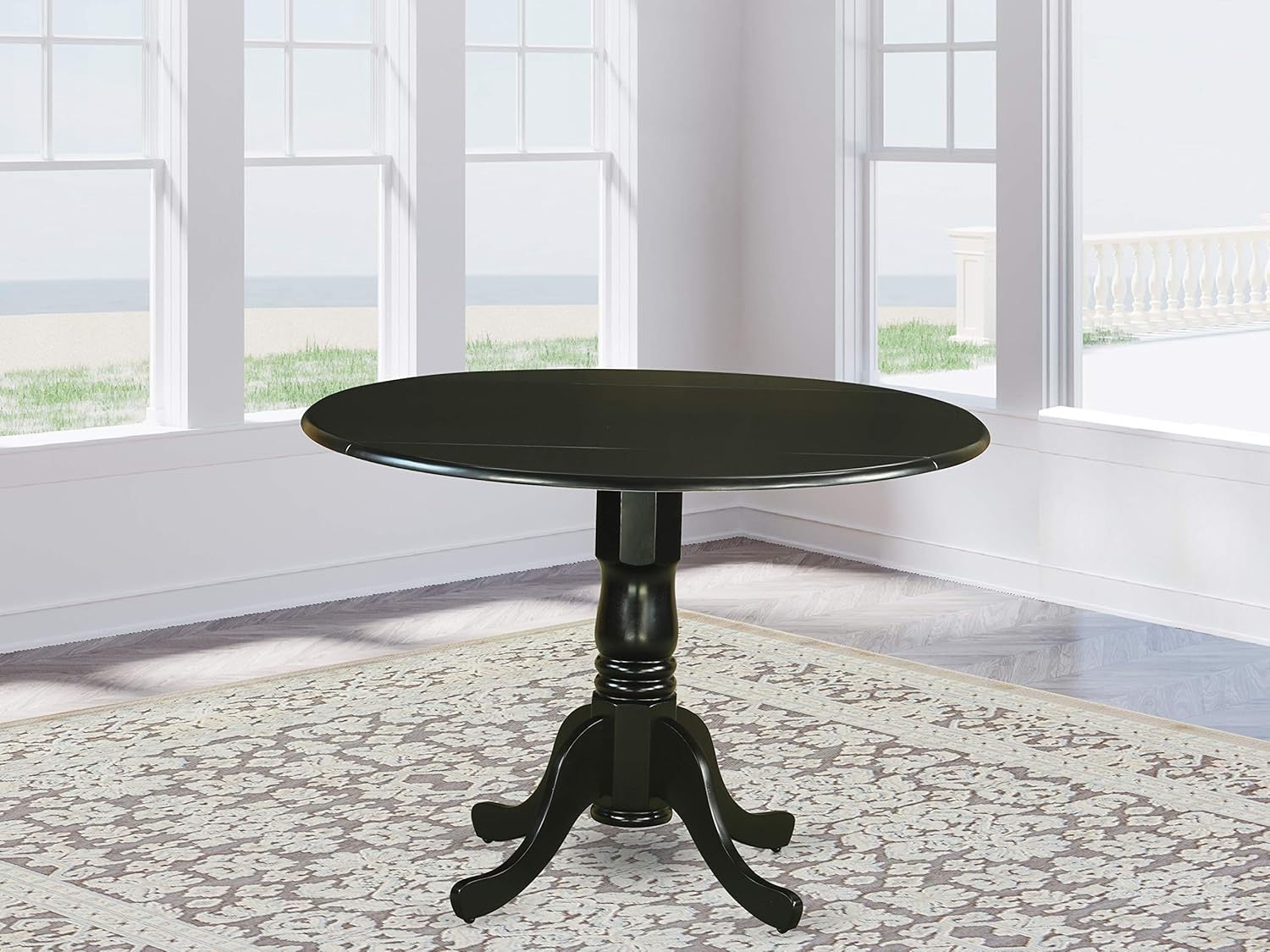 East West Furniture Dublin Table-Black Table Top Surface and Black Finish Pedestal Legs Hardwood Frame Dining Room Table: Furniture & Decor