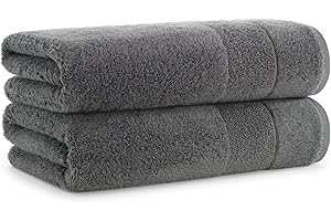 Aston & Arden Aegean Terry Bath Towels - (Set of 2) Ringspun Turkish Cotton Thick and Soft Absorbent Luxury Hotel and Spa Bathroom Towel, 600 GSM, 30 x 60 in, Dark Grey
