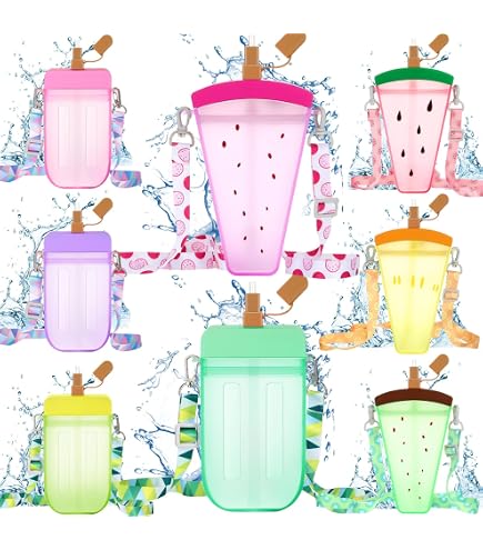 thumbnail image 2 of Cute Water Bottles With Straws Leakproof Silicone Popsicle Shoulder Strap Creative Ice Cream Plastic Drink Transparent Jug Suitable Adult Children Pink 2 of 10