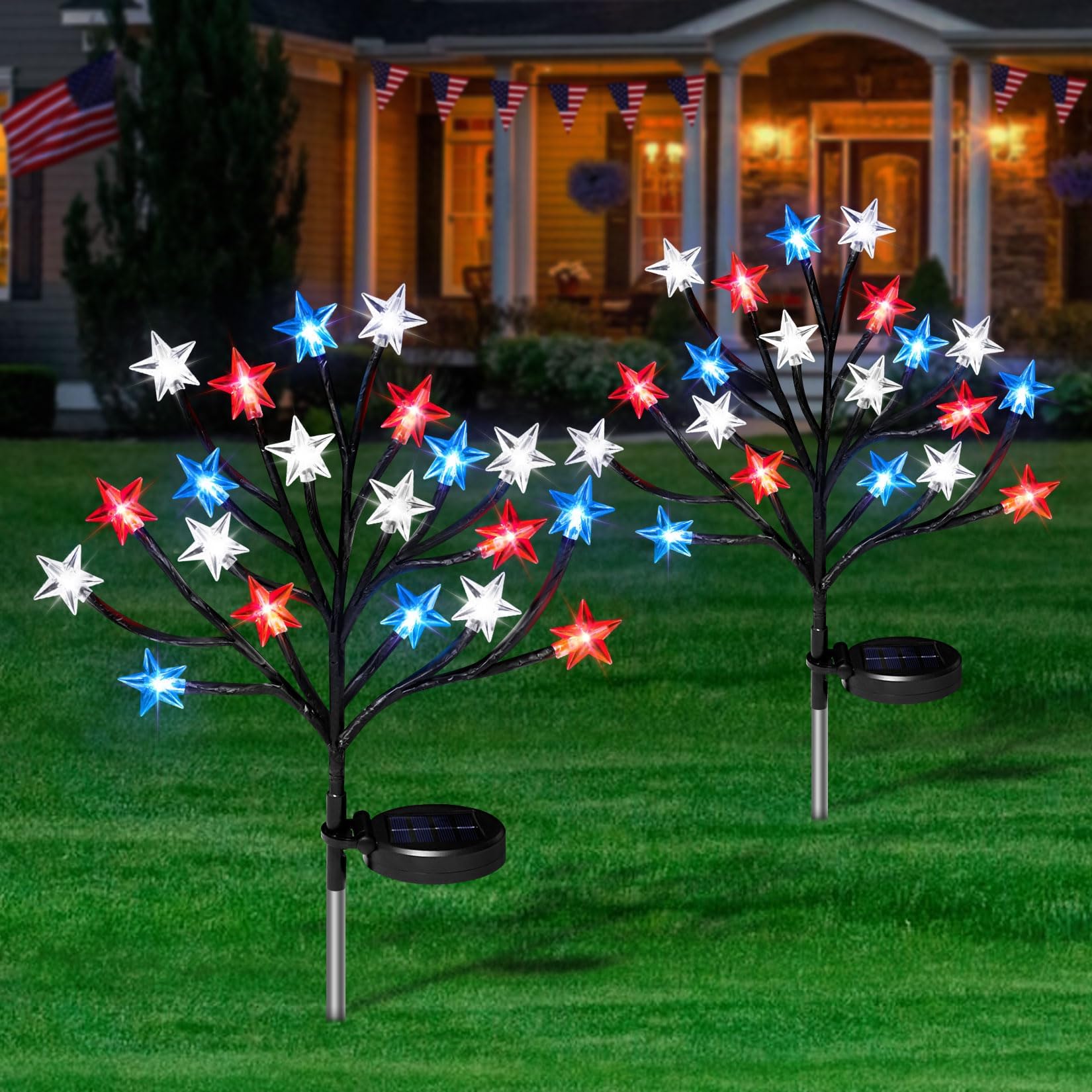Photo 1 of 4th of July Solar Star Tree Lights Decorations Outdoor, Waterproof Red White and Blue Lights for Fourth of July Decor, Patriotic Decorations for Garden Yard Pathway Patio (2)