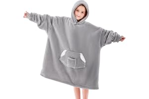 NORD ECO Wearable Blanket Hoodie for Kids, Blanket Hoodie For Kids With Hood And Pocket, Sherpa Oversized Cozy Sweatshirt Blankets As Gifts For Girls Boys (Grey)