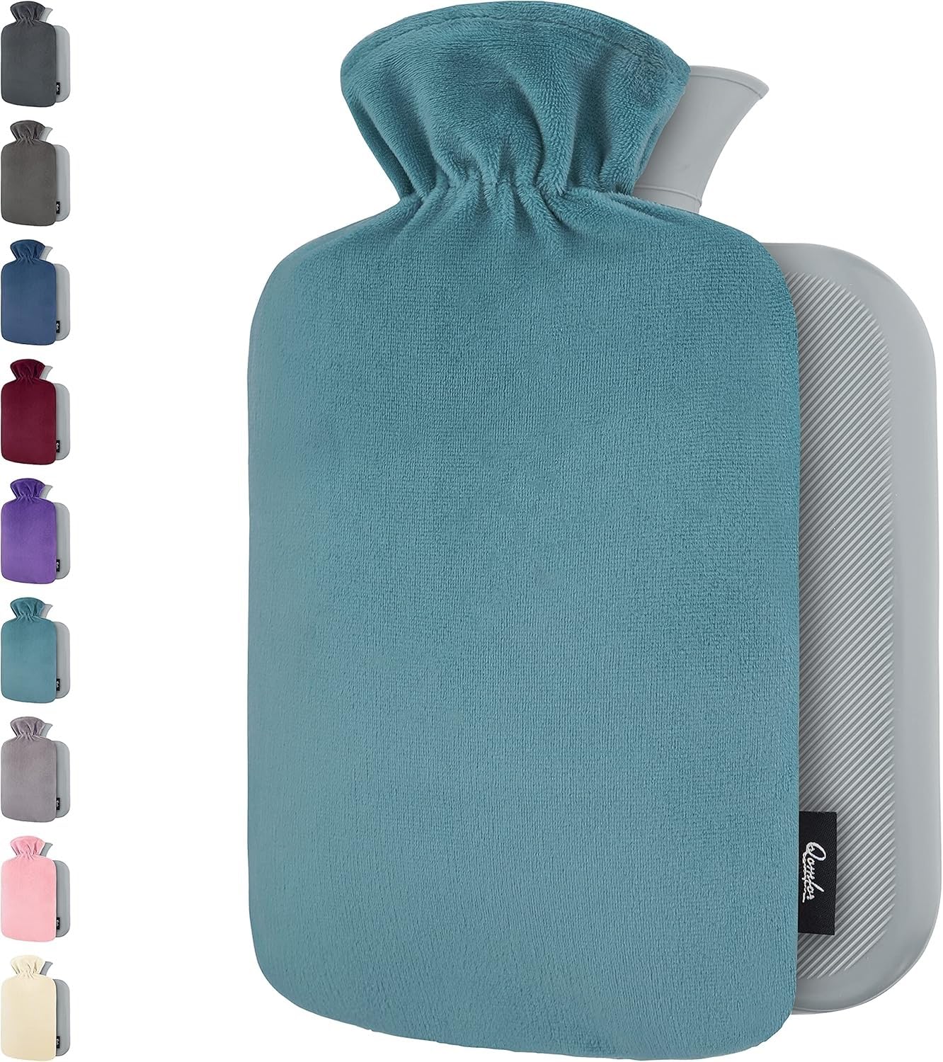 Hot Water Bottle - with Soft Premium Fleece Cover - Green Blue, 2L - Heating Pad for Menstrual Cramps & Period Comfort - Bed Foot Warmer - Hot & Cold Compress for Back, Stomach, Neck Pain Relief