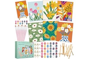 Engrowtic 6 Packs Pre Drawn Canvas Set Sip and Paint Kit Flower Painting 8 x 10 Printed Canvas Easel Set Painting Supplies Valentine Gift Box for Artist Party