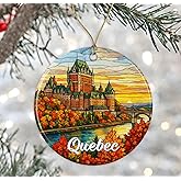 DanielDesign Quebec Christmas Ornament - Travel Quebec Gift - Stained Glass Style Ceramic Keepsake - Travel Gift for Tree Decoration Printed on Both Sides